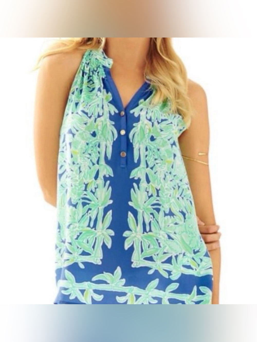 Lilly Pulitzer Bailey silk halter tank top koala wild blue size small